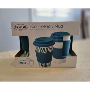 NIB Set Of 2 Fine Life Eco Friendly Mugs 12.5 Oz Teal Blue